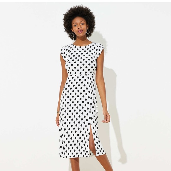 LOFT Dresses & Skirts - Polka Dot Cap Sleeve Midi Dress